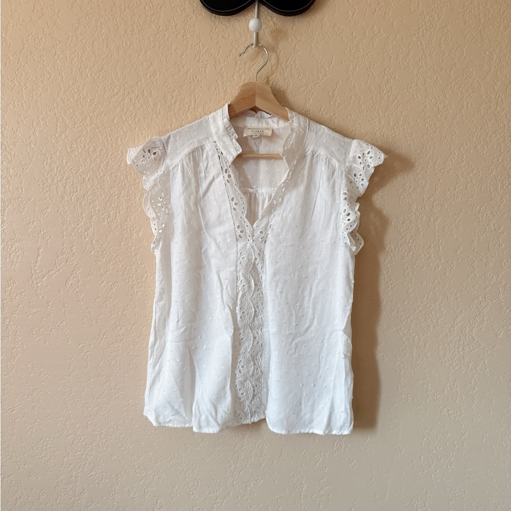 Nordstrom White Eyelet Lace Trim Blouse Size S